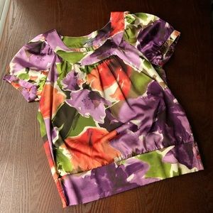 Apt 9 floral cap sleeve purple satin blouse. Med